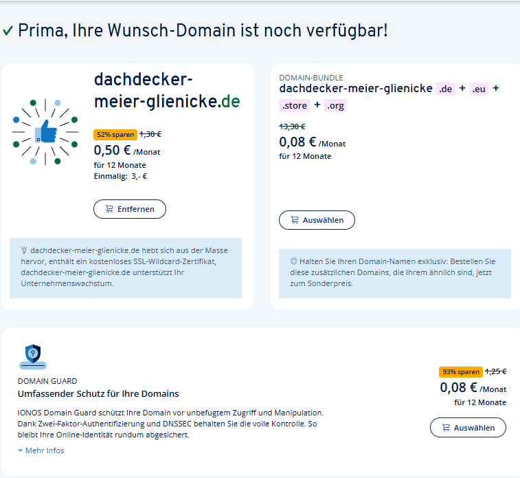 IONOS Domain Guard Bereich