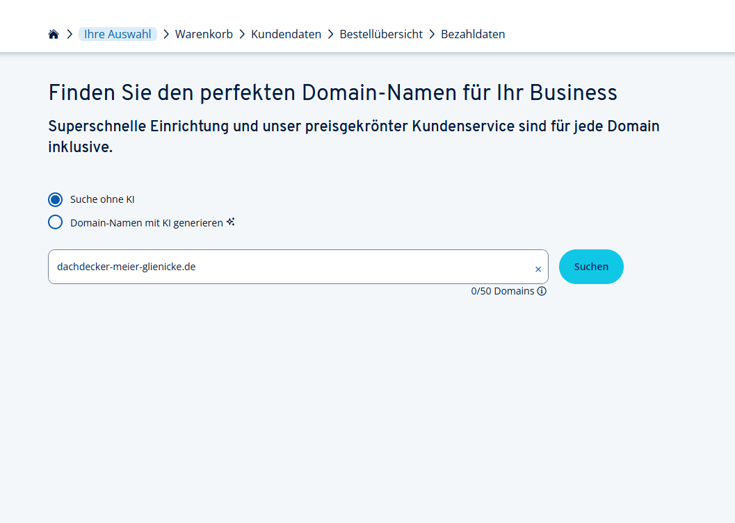 IONOS Domain-Suche – Suchfeld und Suchen-Button