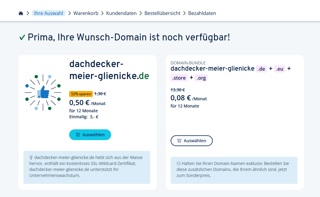 IONOS Domain-Auswahl – Ihre Wunsch-Domain ist verfügbar